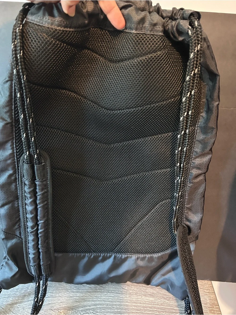 Old Navy Black Drawstring Backpack with Front Zip Pocket